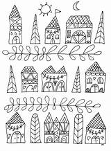 Coloring Pages Houses Simple Adults Stress Anti Zen Adult Colouring Printable Cute Drawing Coloriage Maison Clipart House Color Doodles Book sketch template