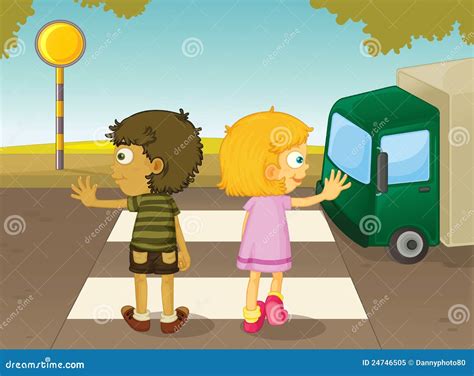 cartoon girl crossing  street cartoondealercom