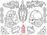 Flash Tattoo Coloring Traditional sketch template
