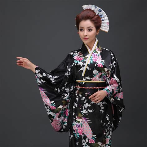 in one pinji peacock flower pattern japan long kimono dress female