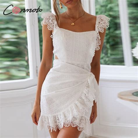 Conmoto White Lace Backless Summer Dress 2019 Women Sexy