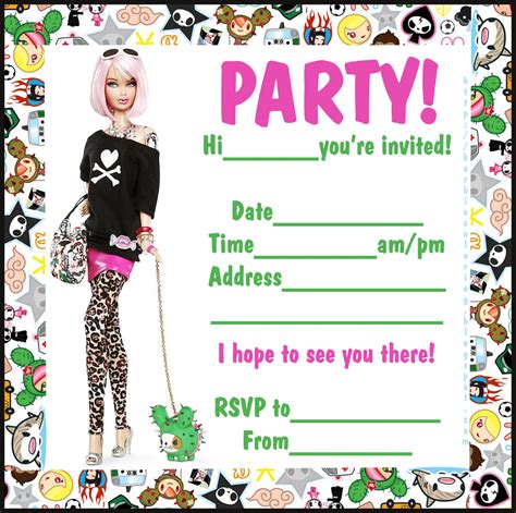 free printable barbie birthday party invitations