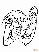 Mask Coloring Pages Tiger Drawing Face Animal Masks Tiki Aztec Printable Spiderman Getdrawings Getcolorings Color Colorings Gas Paper sketch template