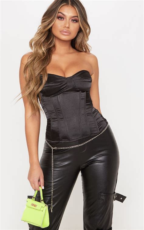 black satin corset in 2020 corset top black corset top corset outfit