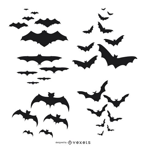 bats silhouettes flying set vector