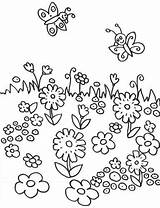 Blumenwiese Malvorlage Schmetterlinge Ausmalen sketch template