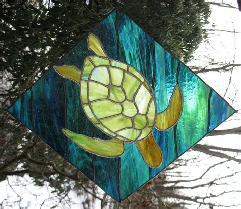 sea turtle stained glass panel