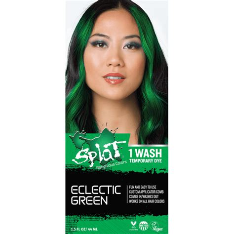 Splat 1 Wash Eclectic Green Hair Color Temporary Bleach Free Green