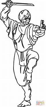 Ninja Coloring Pose Combat Nunchucks Pages Template sketch template