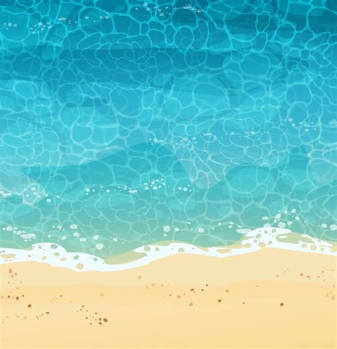 모래 평면도와 여름 해변입니다 파도는 모래 바다 거품 푸른 물 위로 굴러갑니다 만화 일러스트 레이 션 프리미엄 벡터