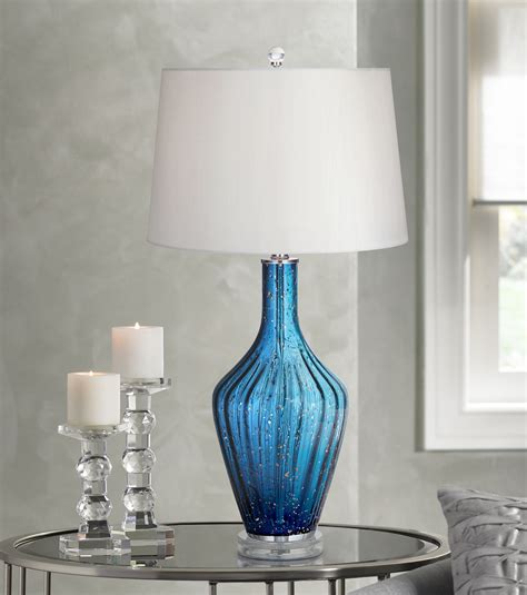 possini euro design coastal table lamp blue fluted art glass vase white