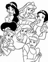 Coloring Disney Pages Princesses Together Getdrawings sketch template