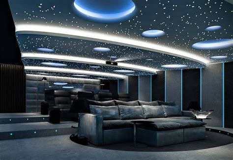 beautiful black  blue media room house film theater decor