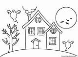 Coloring House Haunted Halloween Houses Happy sketch template