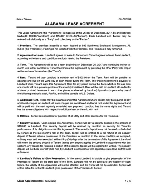 alabama residential leaserental agreement legal templates