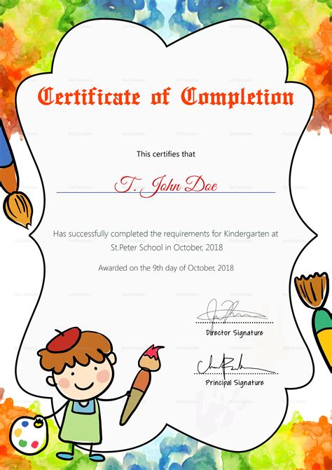 preschool diploma completion certificate design template  psd word
