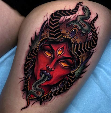 demon women thigh tattoo