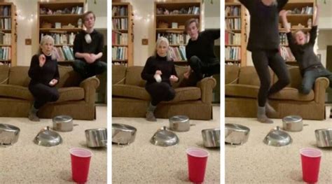 mother and son bust lockdown boredom by nailing a ping pong trick