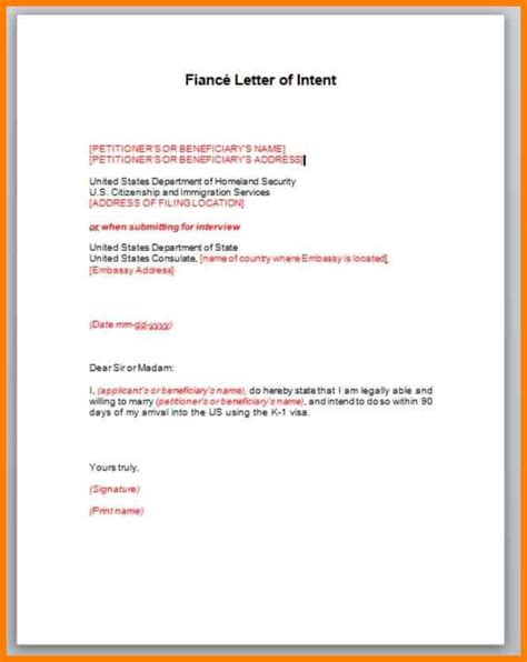 sample letter  intent  marry   visa letter pwk