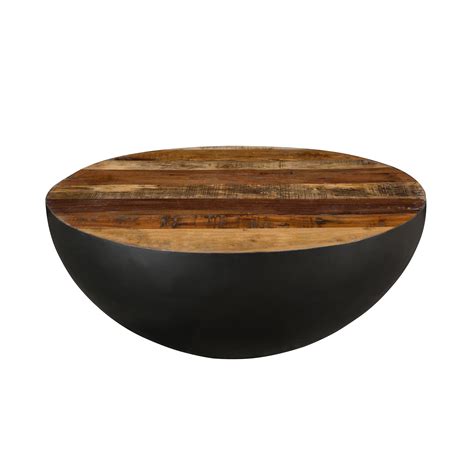 table basse ronde bois  metal noir