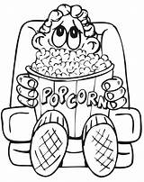 Coloring Popcorn Movie Pages Eating Cinema Theater Kids Movies Drawing Boy Color Tickets Colouring Family Sheet Theatre Clipart Kid Popular sketch template