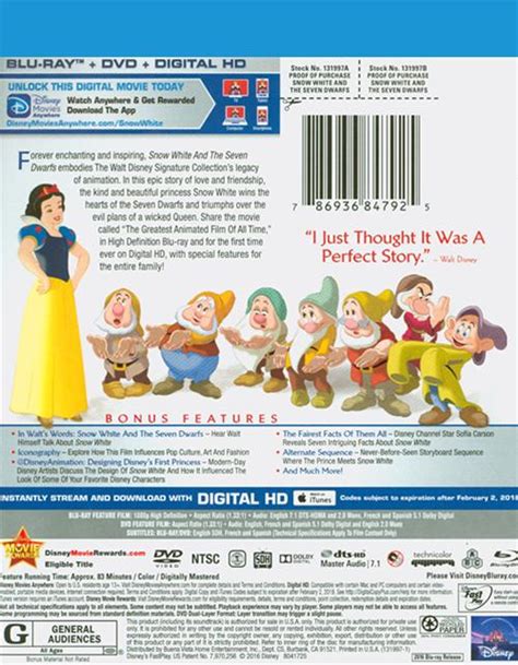 Snow White And The Seven Dwarfs Blu Ray Dvd Digital Hd Blu Ray