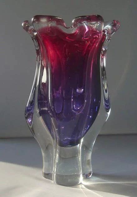 Heavy Three Ribbed Murano Sommerso Art Glass Vase Vintage Vault