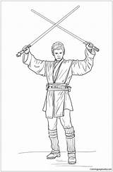 Anakin Skywalker Wars Star Pages Coloring Two Lightsabers sketch template