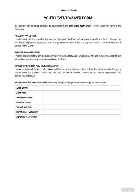 youth baseball waiver form template
