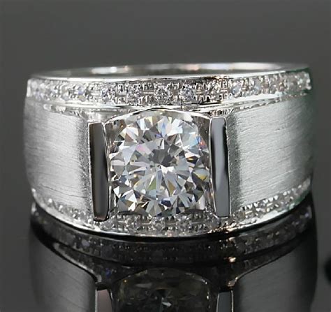 1 Carat Classic Real Solid 18k White Gold Man Ring Diamond