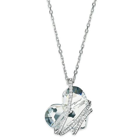 lyst swarovski silver tone crystal heart pendant necklace  metallic