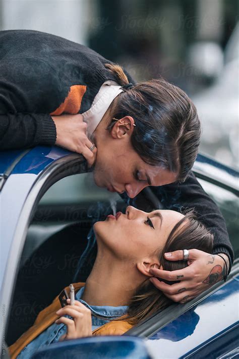 «two Fashionable Girls In Love Kissing On The Car Roof Lesbian Del