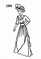 Fashion Silhouette Drawing 1910s 1908 Era Women Drawings Edwardian 1900 Silhouettes Timeline Line 1910 Dress Colouring Coloring Costume Girl Trends sketch template