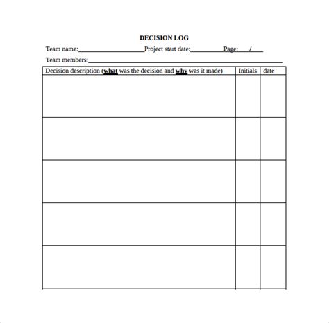 decision log templates   sample templates