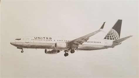 united airlines boeing  pencil drawing  print  planedrawn