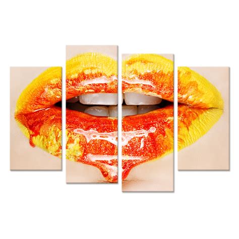 sexy lips 4 panel canvas wall art luxury colorful lips pictures