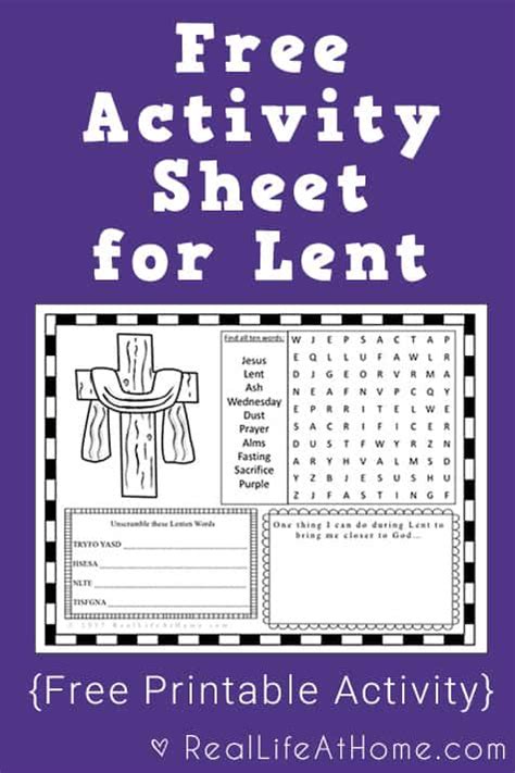 ash wednesday  lent activity page printable real life  home
