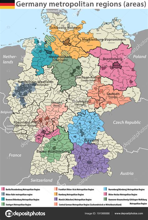 Vector High Detailed Map Germany Metropolitan Regions