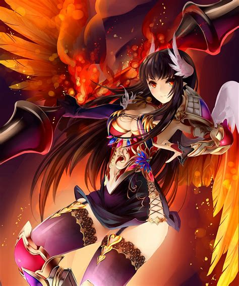 Anime Warrior Girl With Wings Colorful Anime Girl And