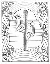 Coloring Pages Desert Sunset Cactus Printable Color Plants Scene Nature Adult Print Adults Easy Kids Landscape Landscapes Sheets Phone Books sketch template