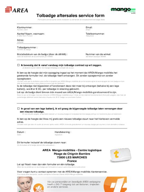 fillable  tolbadge aftersales service form anwb fax email print pdffiller