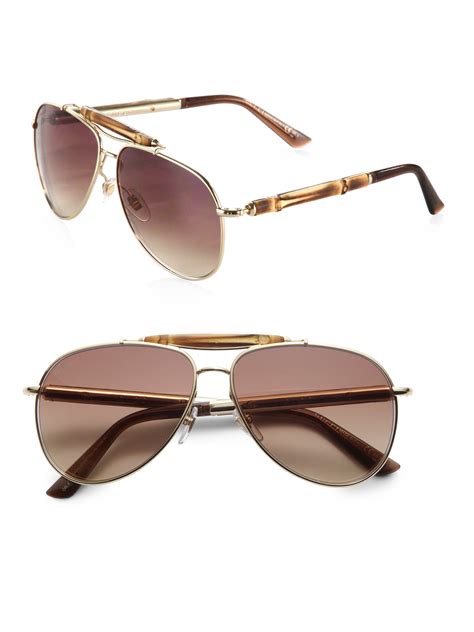 gucci bamboo aviator sunglasses in gold metallic lyst
