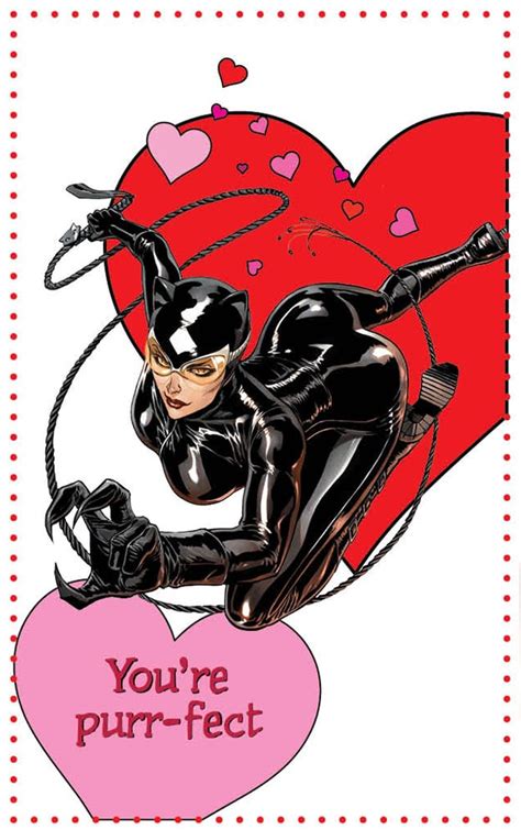 catwoman will seduce you with her punny words in this valentine superhero valentines
