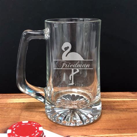 flamingo engraved etched personalized glass beer mug 15 oz etsy