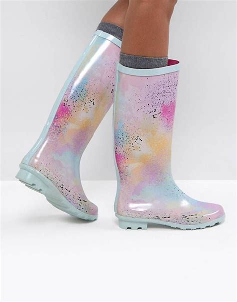 asos glamour  ord pastel spray paint wellies pattern shoes wellies asos shoes