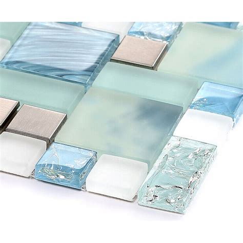 crackle glass backsplash tile  stainless steel metal tiles blue hand
