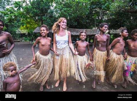 tourist dances  young girls  yakel village tanna island stock photo royalty  image