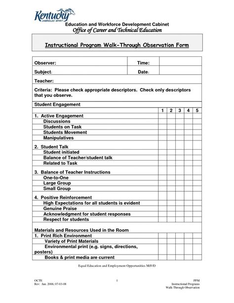 teacher observation form behavior checklist  students template formative assessment