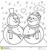 Coloring Cute Snowmen Snowman Illustration sketch template