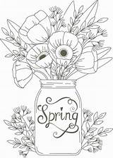 Spring Coloring Pages Adult Flowers Adults Printable Jar Everfreecoloring sketch template